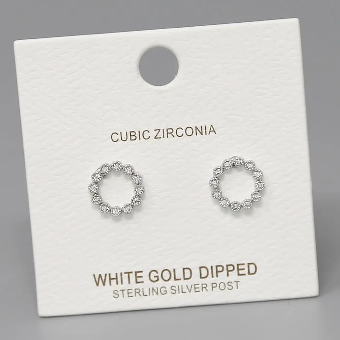 Circle CZ Pave Gold Dipped Stud Earrings