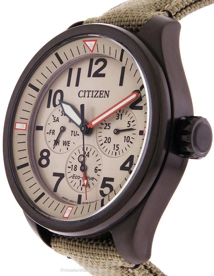 Citizen Eco-Drive Mens Chandler  Watch - Day-Date - Ivory Dial - Tan Nylon Strap