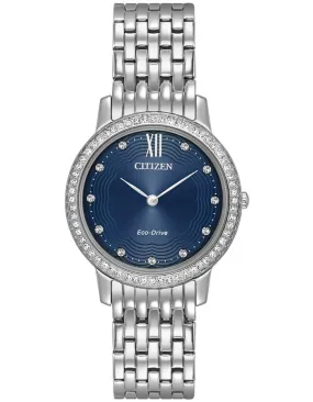 Citizen Eco-Drive Womens Silhouette Crystal Watch - Blue Dial - Bracelet