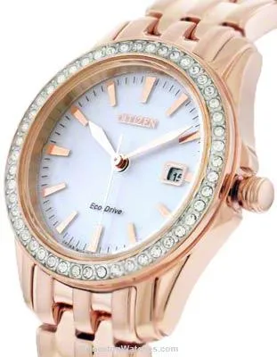 Citizen Ladies Silhouette Crystal - Pink Gold-Tone - White Dial - Date