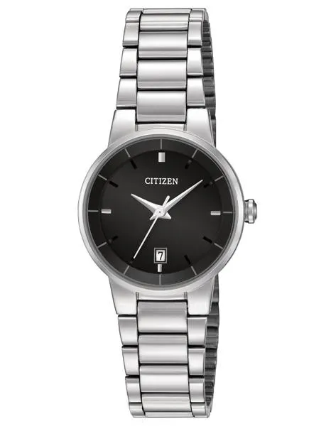 Citizen Quartz Ladies Watch - Black Dial - Steel Case and Bracelet - Date Window