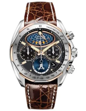 Citizen Signature Mens Moon Phase Flyback Chronograph - Two-Tone - Crocodile