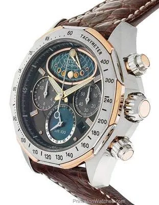 Citizen Signature Mens Moon Phase Flyback Chronograph - Two-Tone - Crocodile