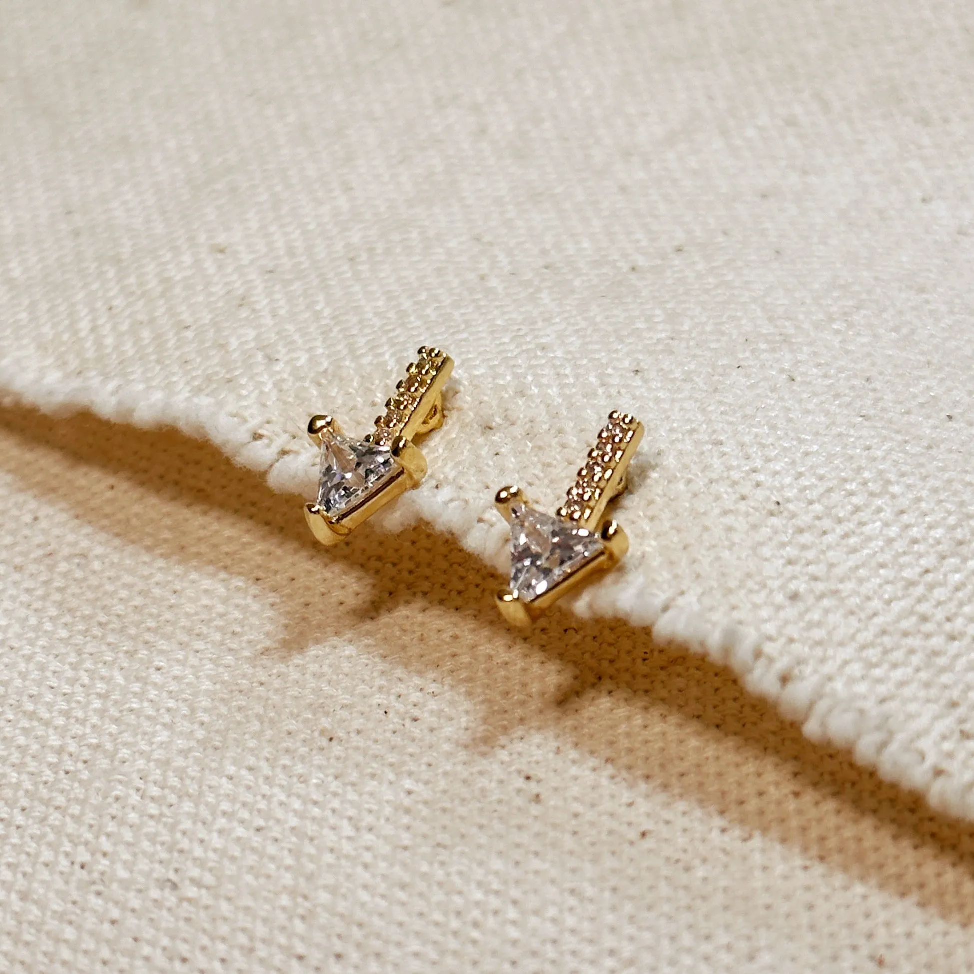 CZ Bar Triangle Stud Earrings