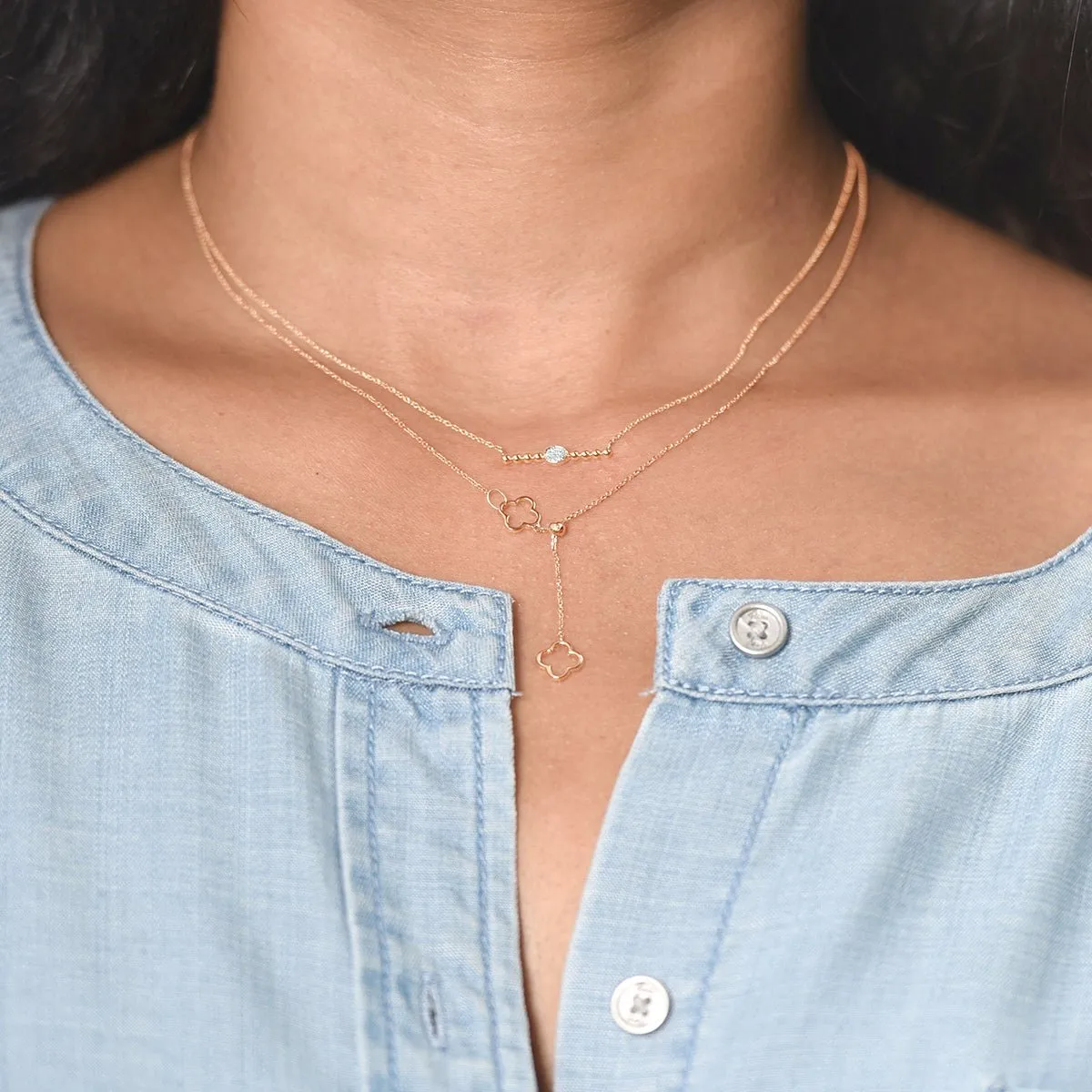 Diamond Clover Lariat Bolo Necklace