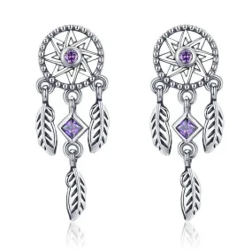 Dream Catcher Purple Cubic Zirconia 925 Sterling Silver Vintage Drop Earrings