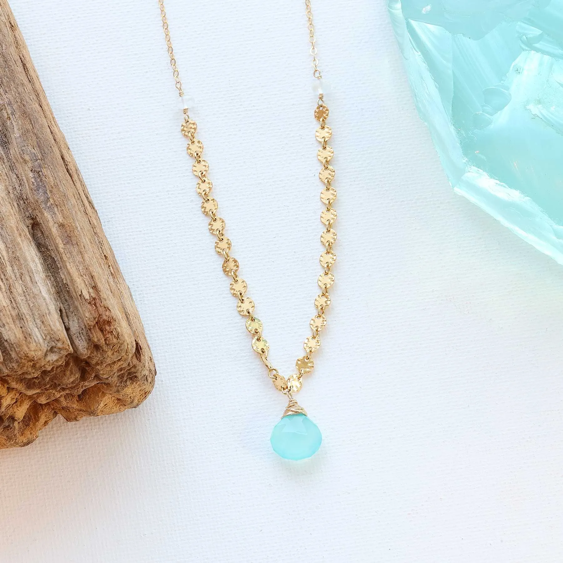 Driftwood - Aqua Chalcedony Dainty Gold Necklace