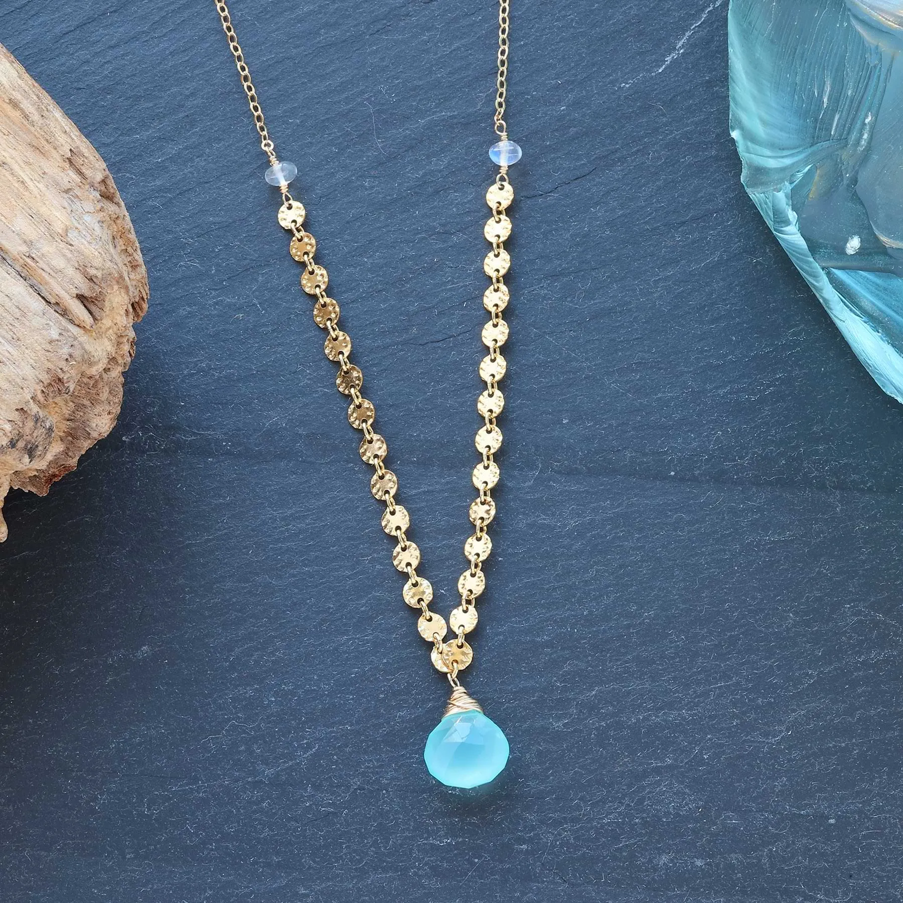 Driftwood - Aqua Chalcedony Dainty Gold Necklace