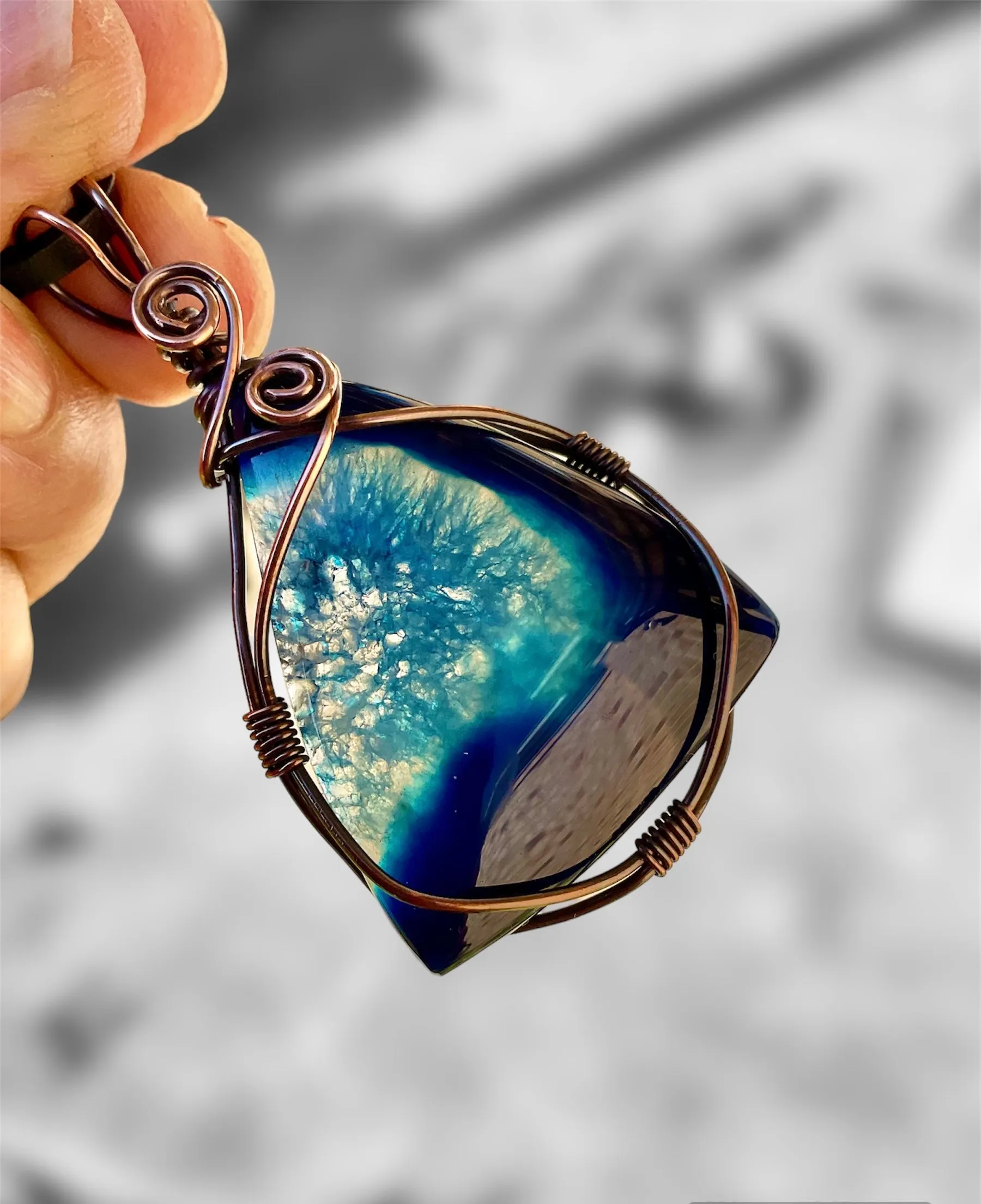 Druzy Geode Agate Wire Wrapped Pendant