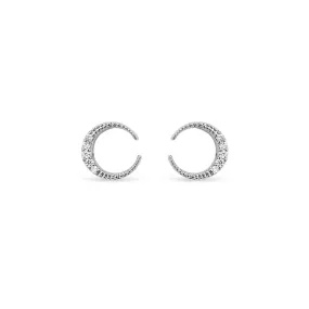 Ear Sense Earring CH267 Silver Crystal Pave Crescent Stud Earrings