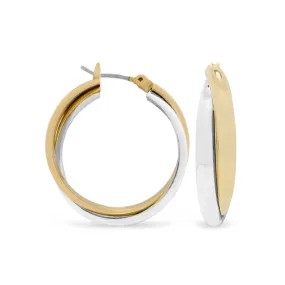 Ear Sense Earring F6-945 25mm Gold & Silver Click Hoops