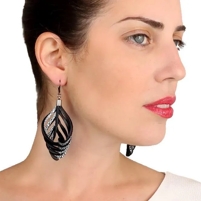 Embrace black and white leather earrings