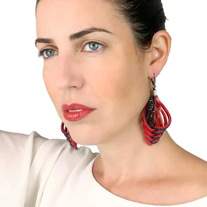 Embrace black and white leather earrings