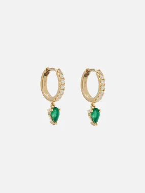 Emerald Water Drop Goddess Hoops