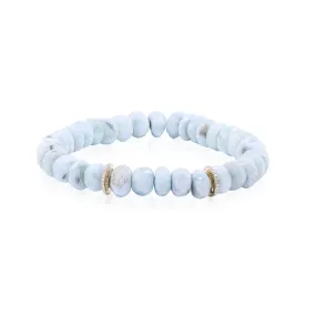 EXCLUSIVELY BY NINA FACETED LARIMAR BEAD STRETCH BRACELET WITH DIAMOND ROUNDELS