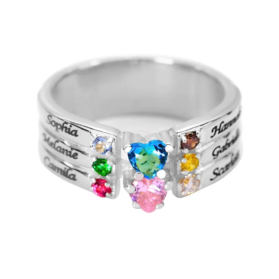 Family Ring with Birthstones and Engraved Names