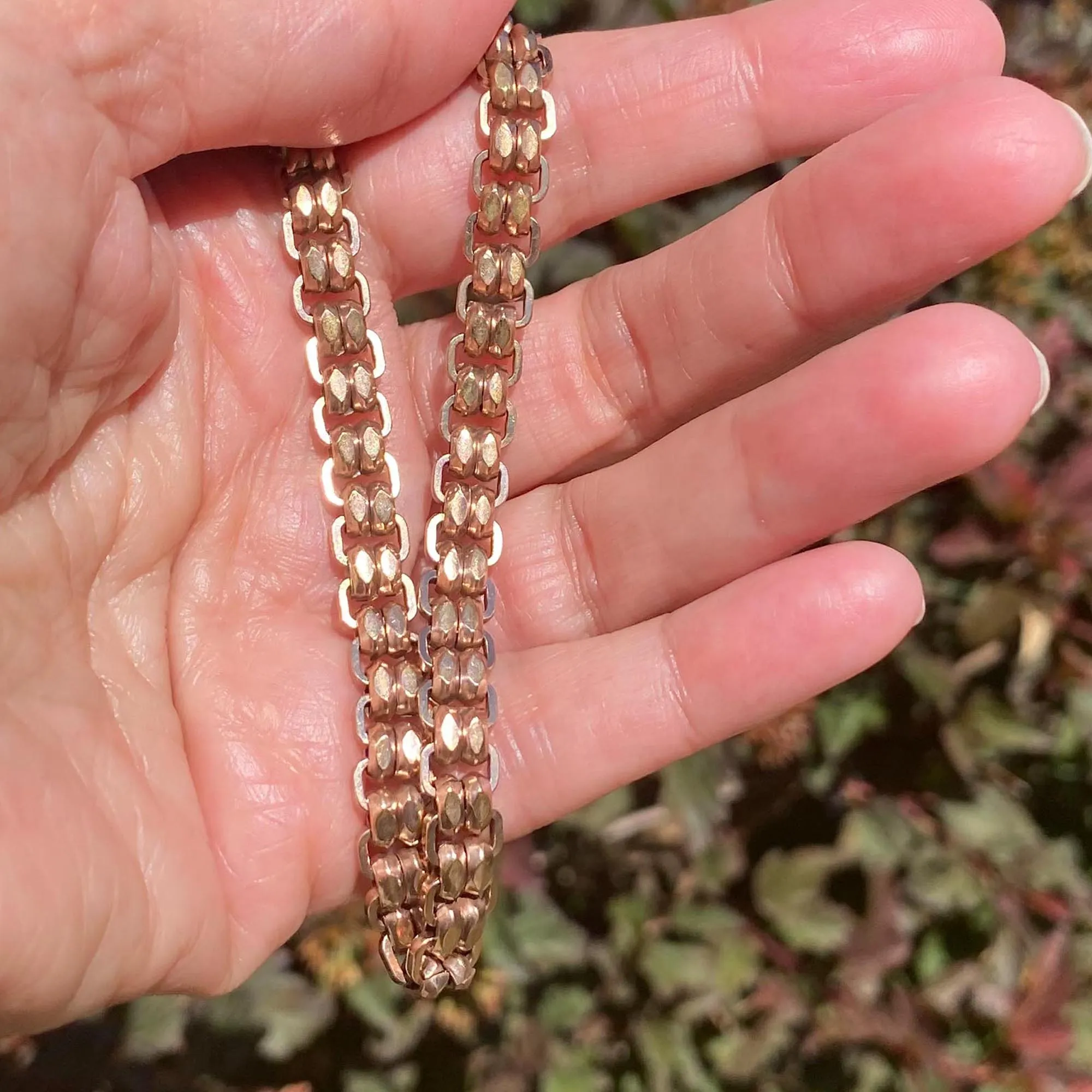 Fancy link Rose Gold Edwardian Watch Chain Bracelet