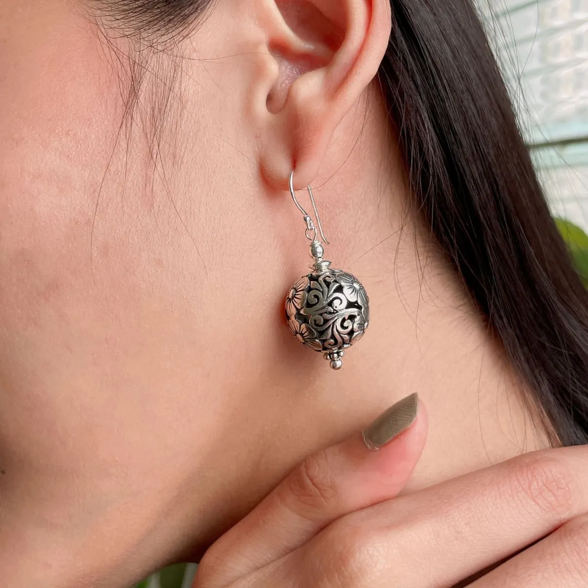 Filigree ball drop earrings | Indian earrings | Sterling silver ear dangler | Ball earrings | Silver jewelry | E971