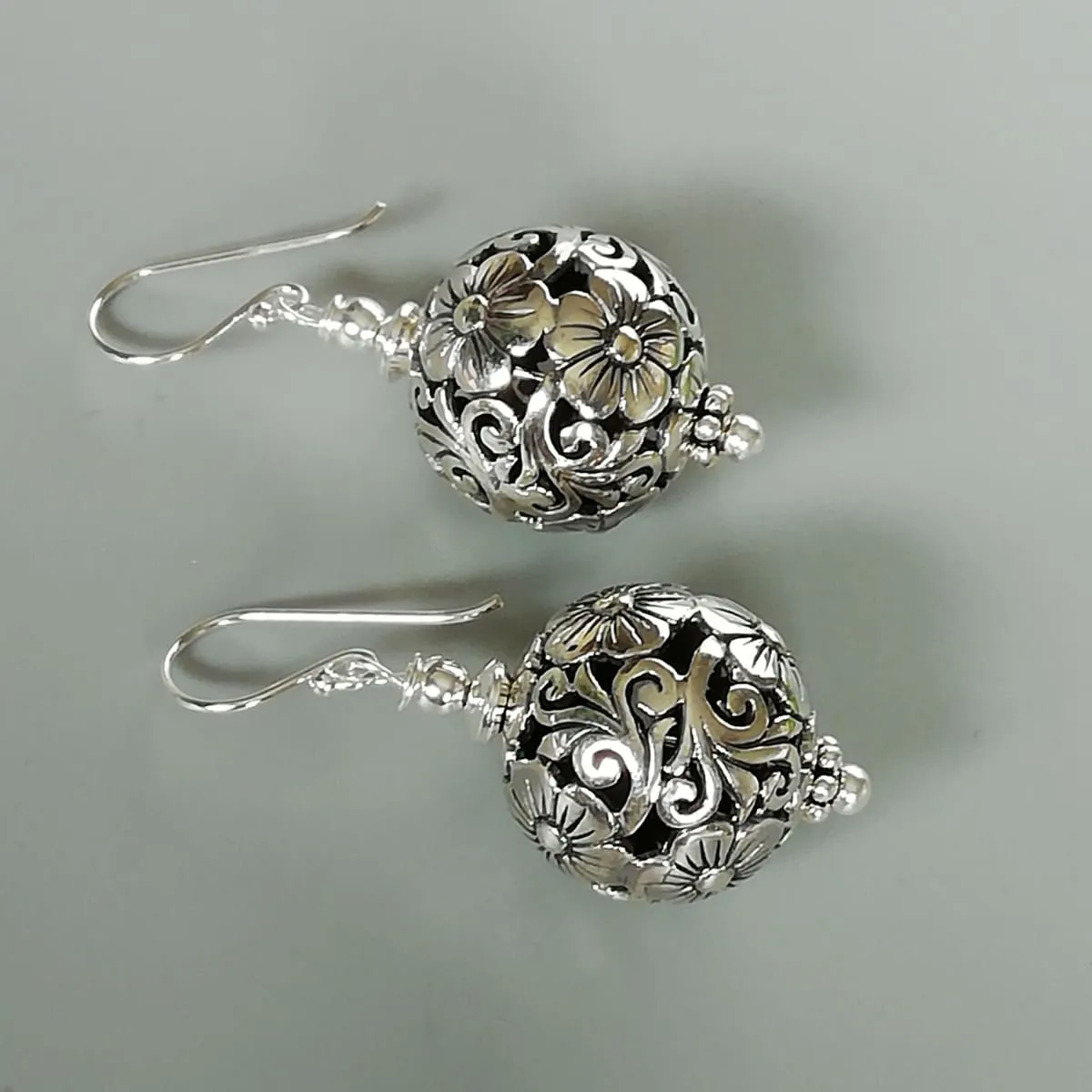 Filigree ball drop earrings | Indian earrings | Sterling silver ear dangler | Ball earrings | Silver jewelry | E971