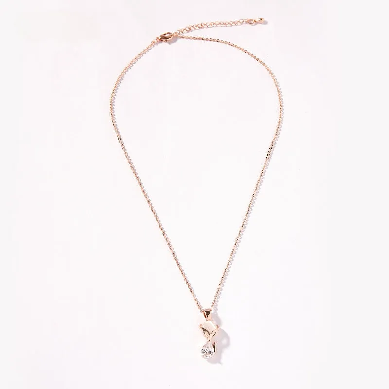 FN Sweet Cute Fox Pendant Rose Gold Necklace Clavicle Chain Gift LOJS5