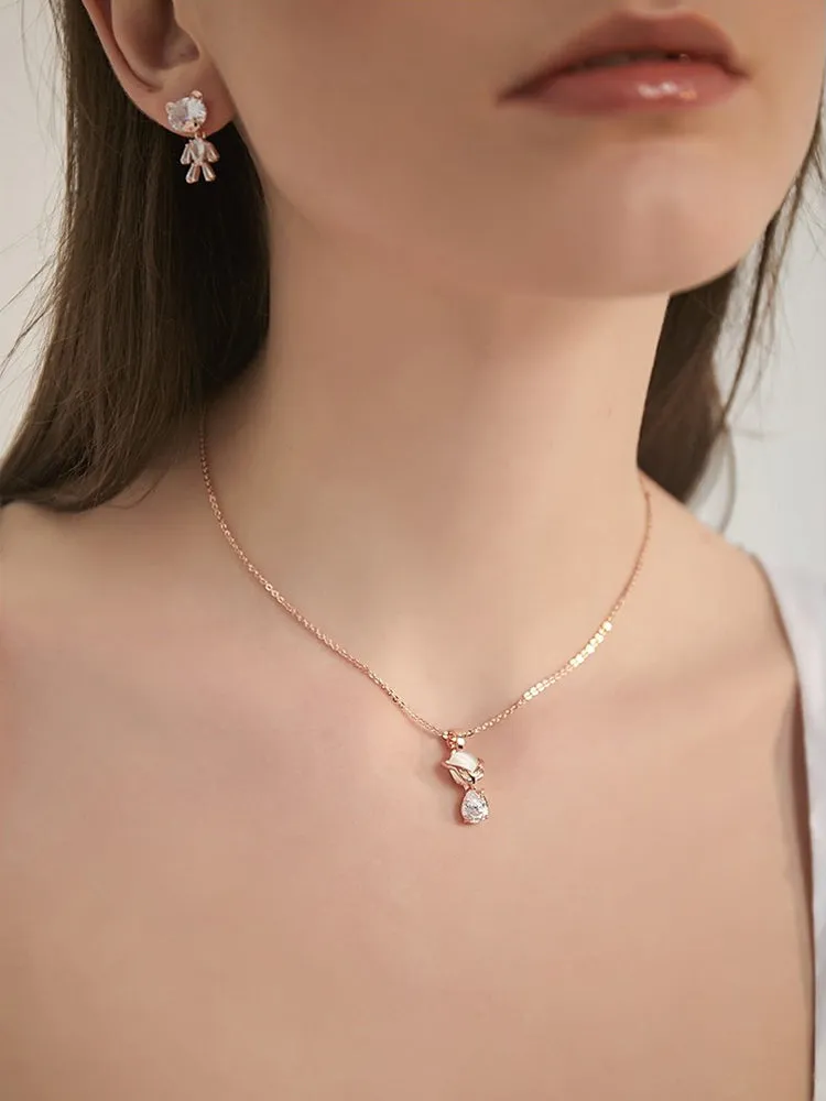 FN Sweet Cute Fox Pendant Rose Gold Necklace Clavicle Chain Gift LOJS5