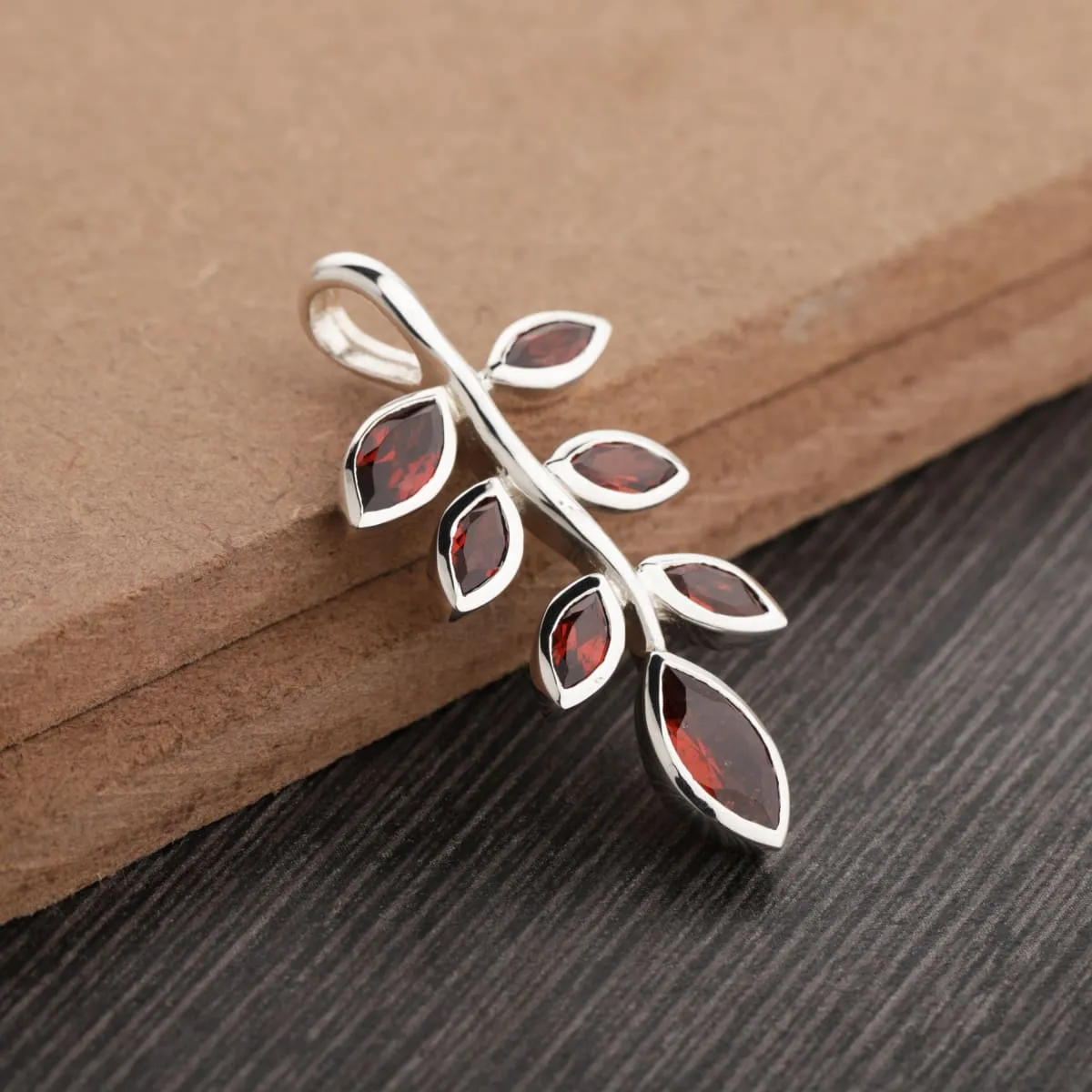 Garnet Leaf Pendant -Natural Garnet Pendant