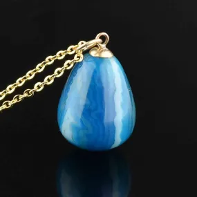 Gold Blue Agate Egg Pendant Necklace