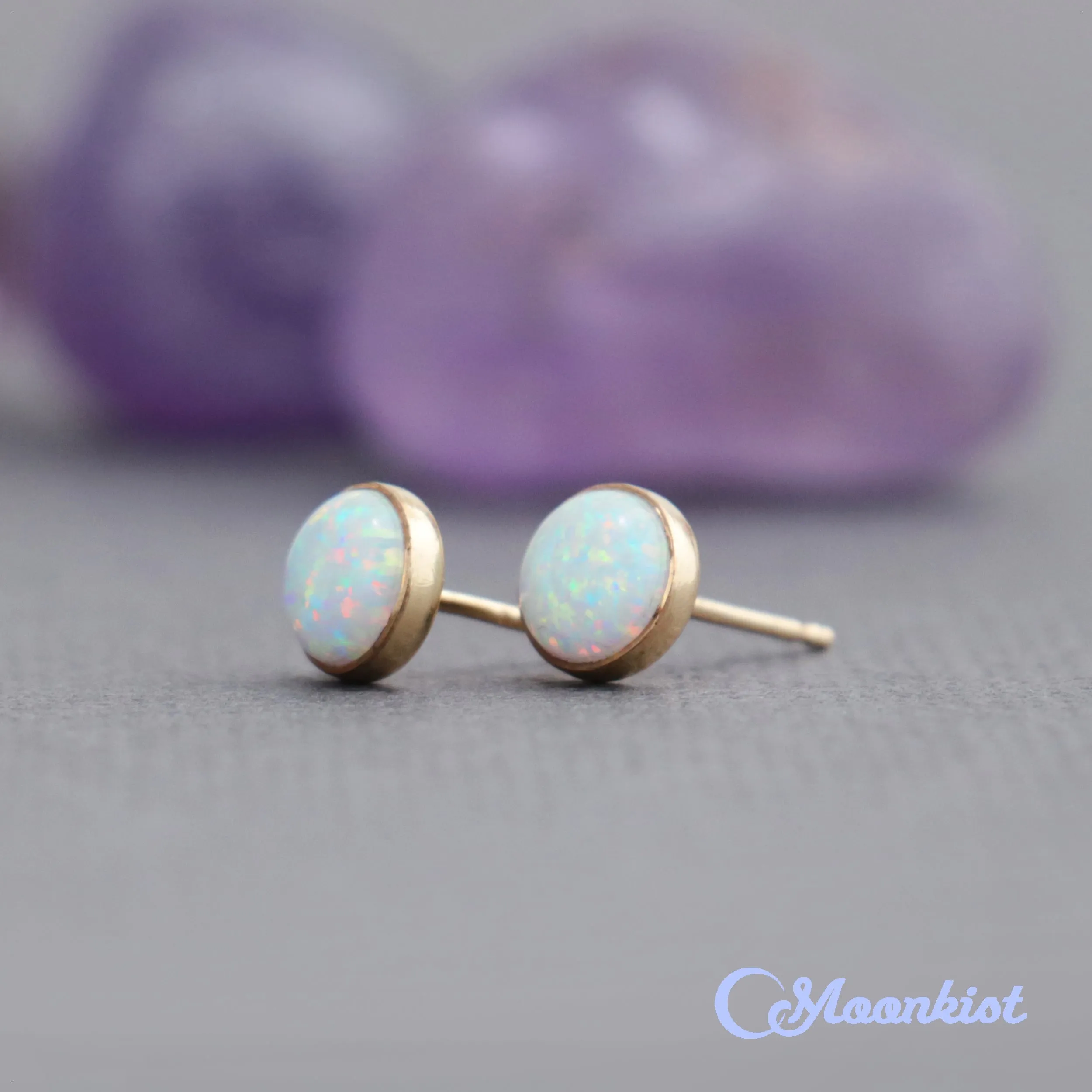 Gold Filled White Opal Stud Earrings  | Moonkist Designs