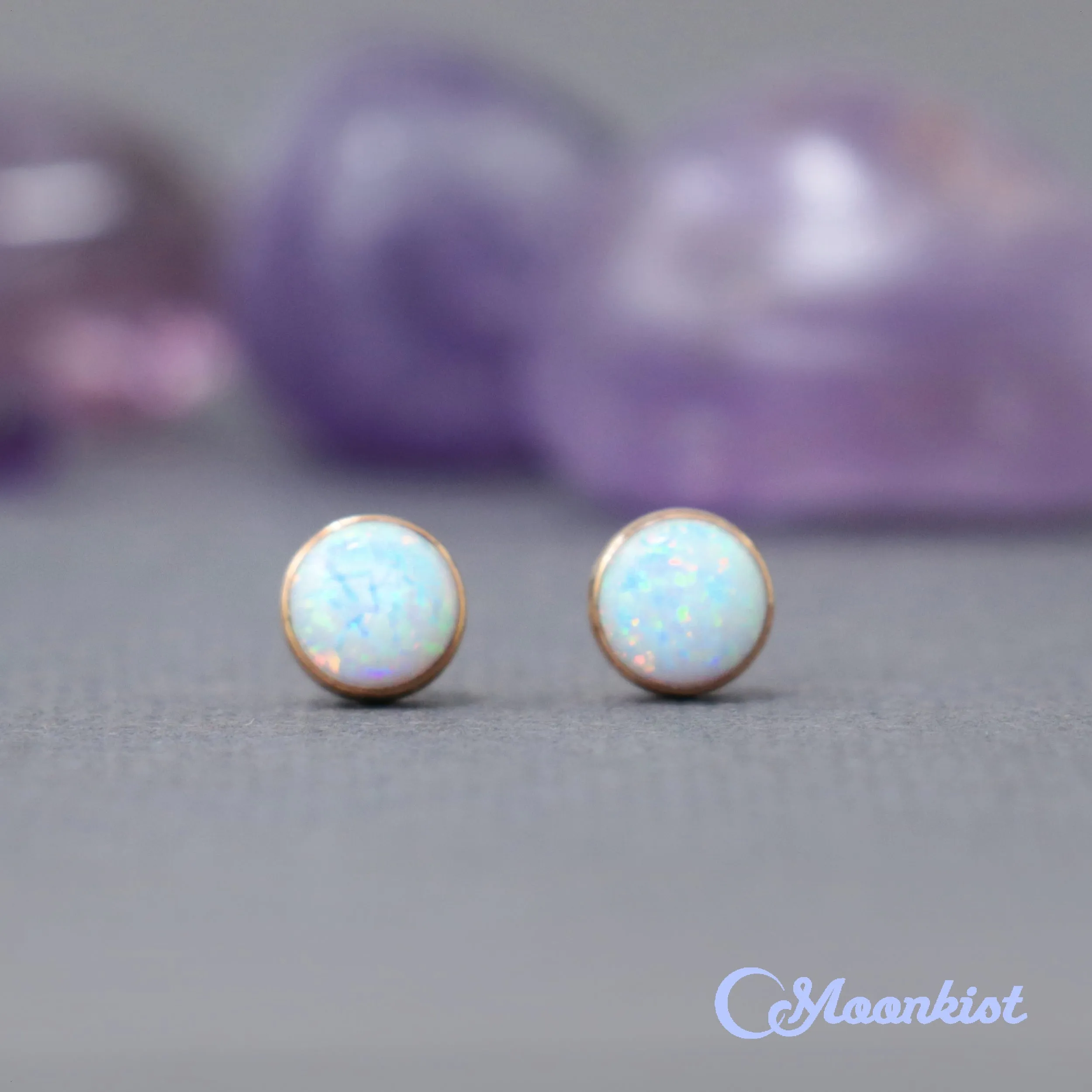 Gold Filled White Opal Stud Earrings  | Moonkist Designs