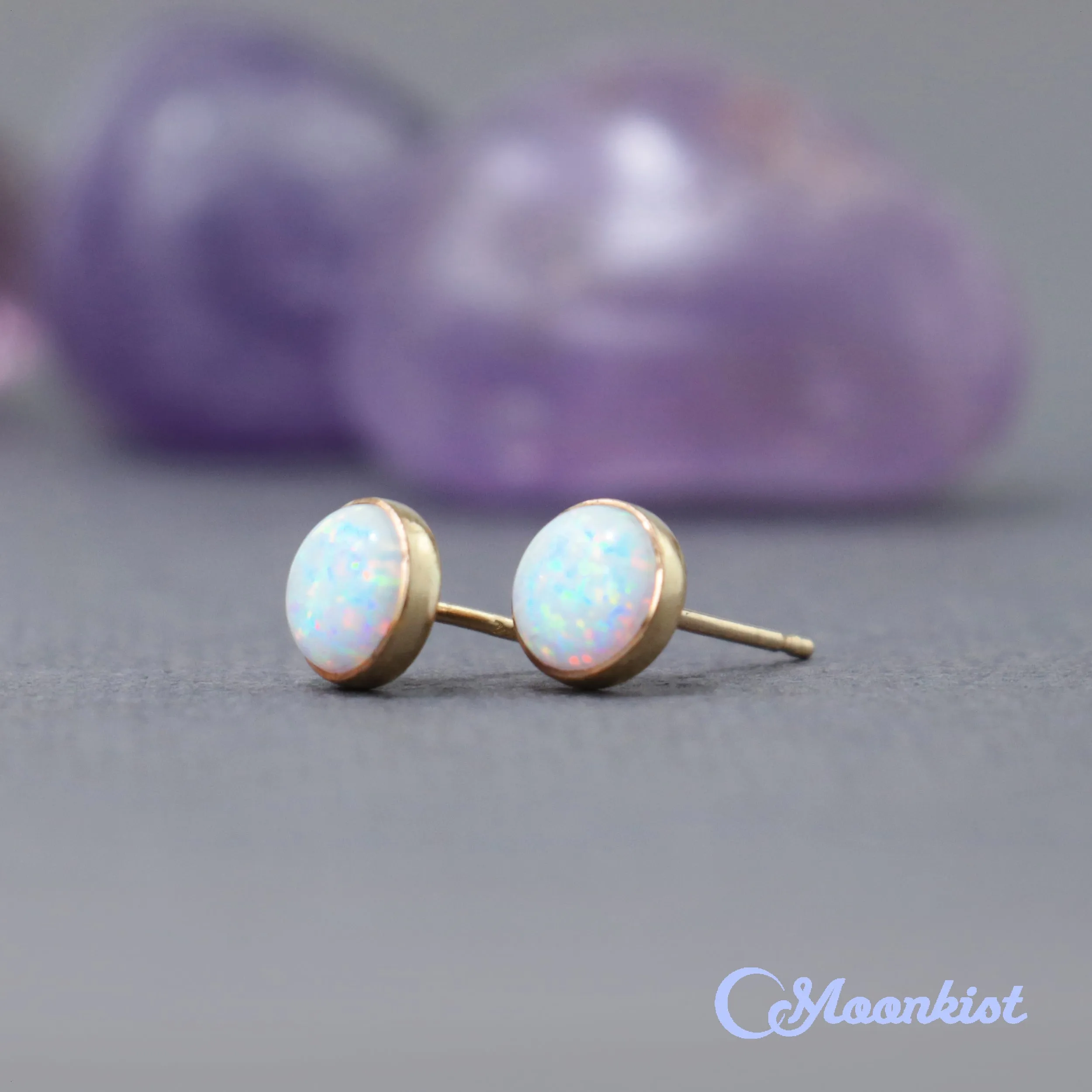 Gold Filled White Opal Stud Earrings  | Moonkist Designs