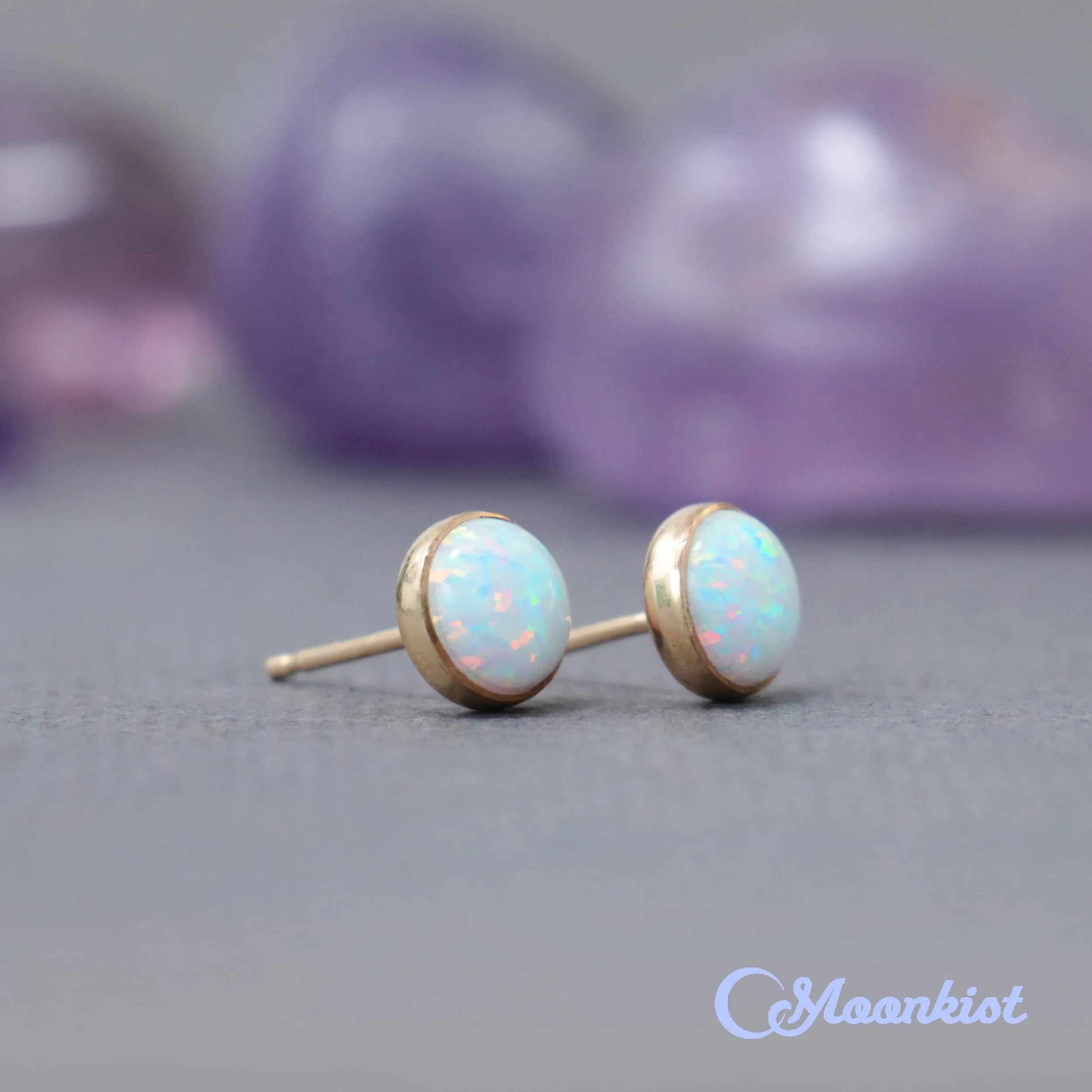 Gold Filled White Opal Stud Earrings  | Moonkist Designs