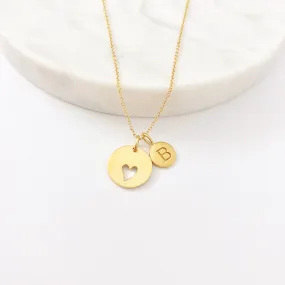 Gold Initial & Heart Charm Necklace