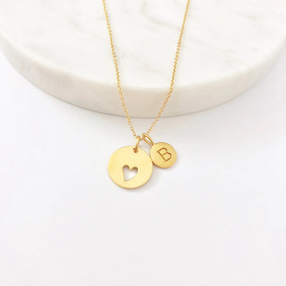 Gold Initial & Heart Charm Necklace