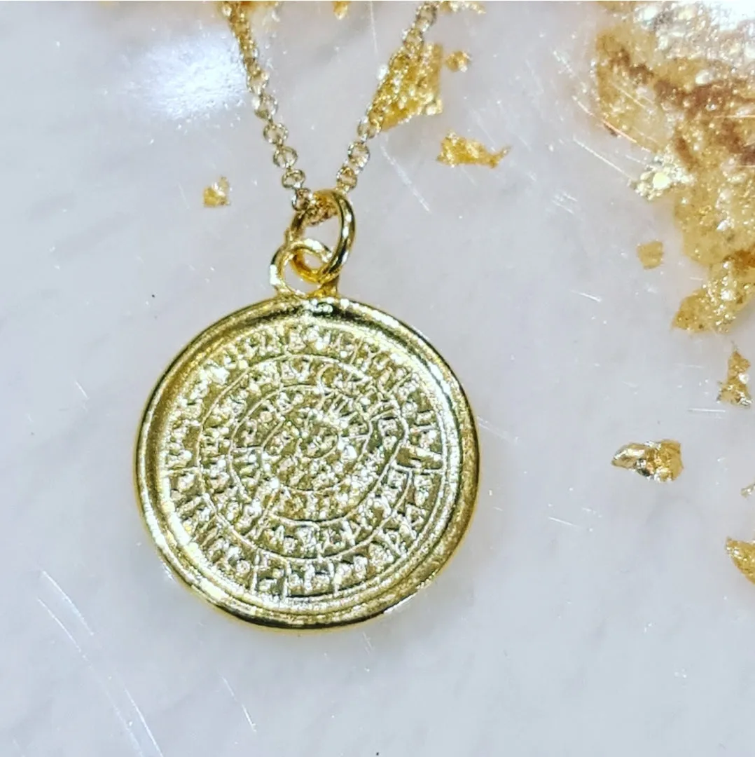 Greek Phaistos medallion replica coin pendant necklace Gold