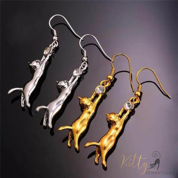 Hanging Cat Drop Earrings (18K Gold or Sterling Silver Plated)