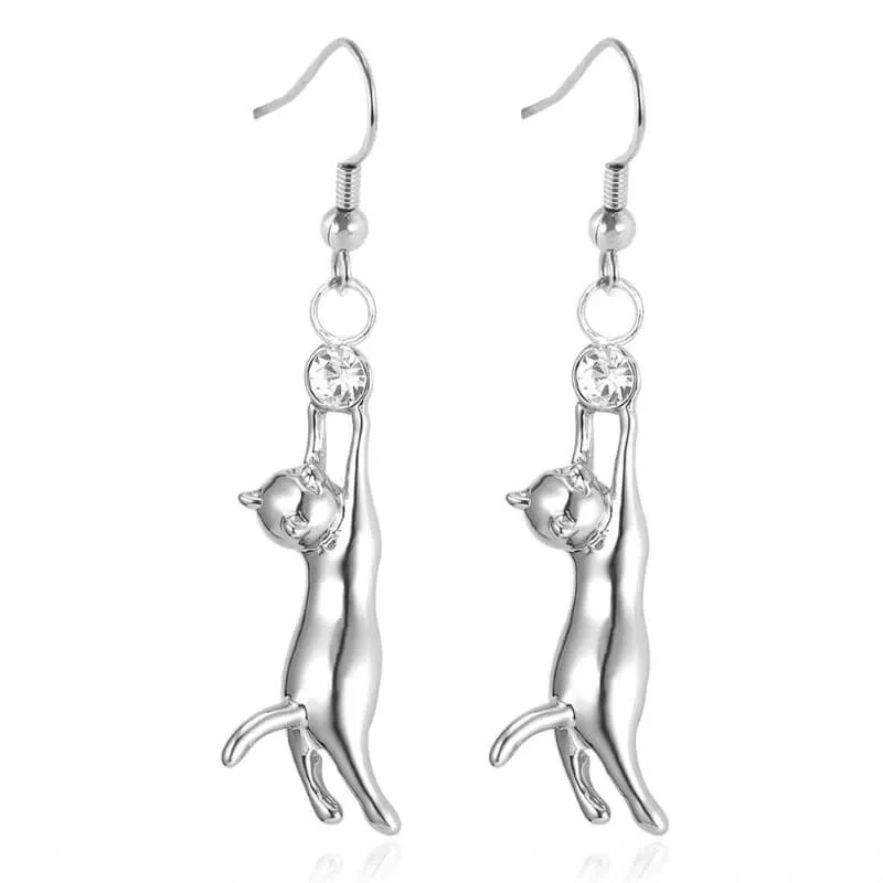 Hanging Cat Drop Earrings (18K Gold or Sterling Silver Plated)