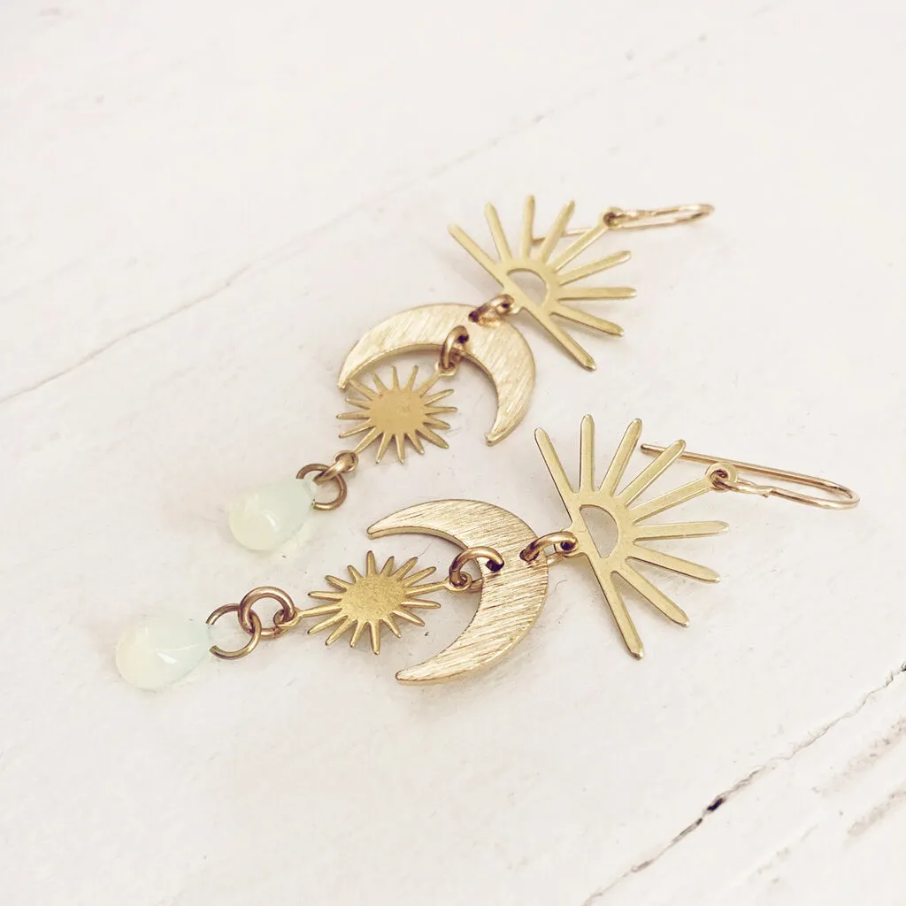 here comes the sun // sun moon and beach glass dangle earrings