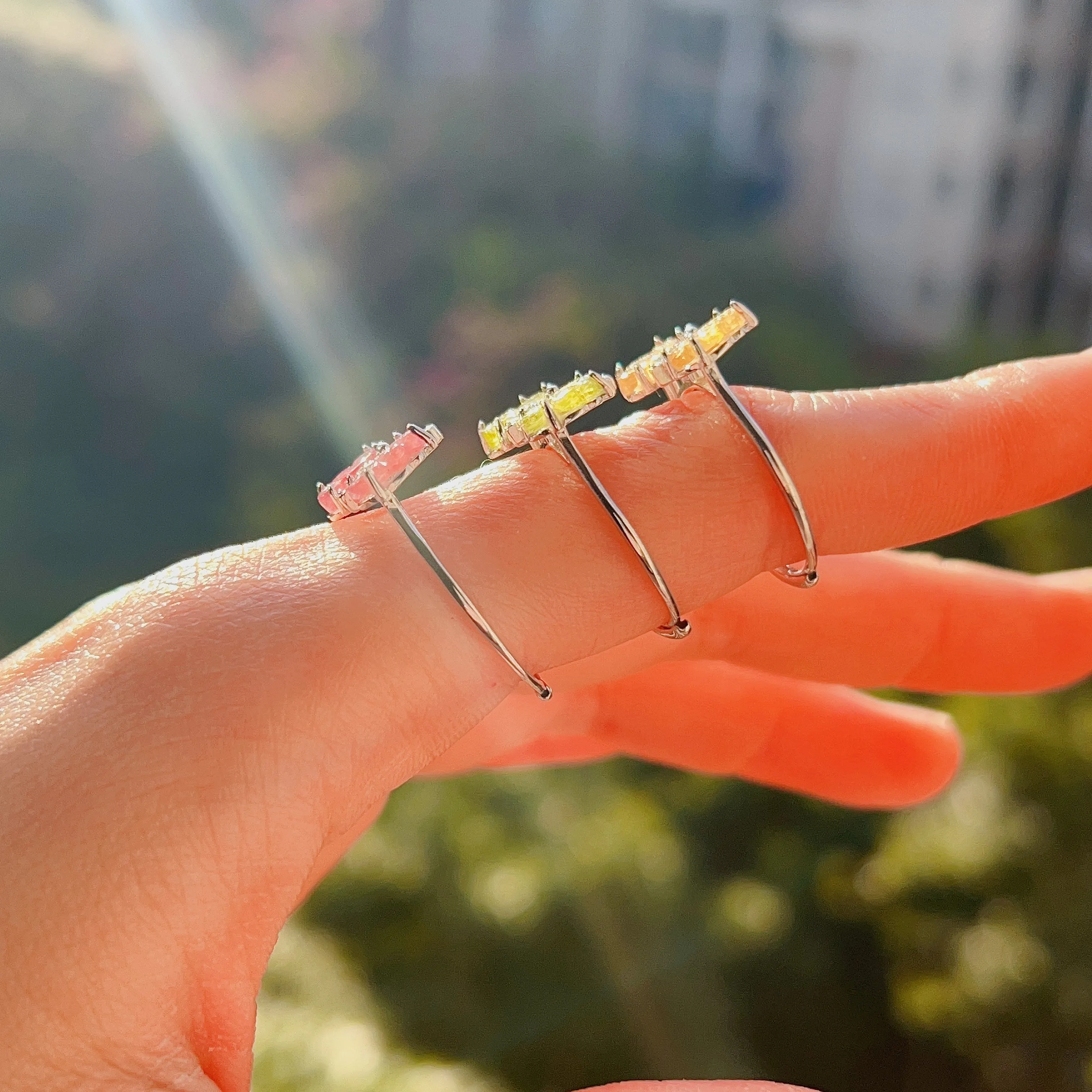 High-quality Rainbow Tourmaline Butterfly Ring Sterling Silver with 18K White Gold Plated