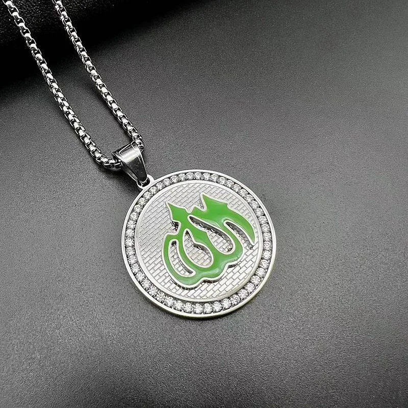 Hip Hop Stainless Steel Color Preserving Gold Plated Zircon Green Truth Symbol Pendant