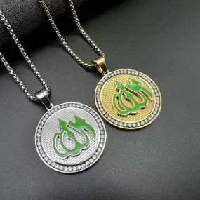 Hip Hop Stainless Steel Color Preserving Gold Plated Zircon Green Truth Symbol Pendant