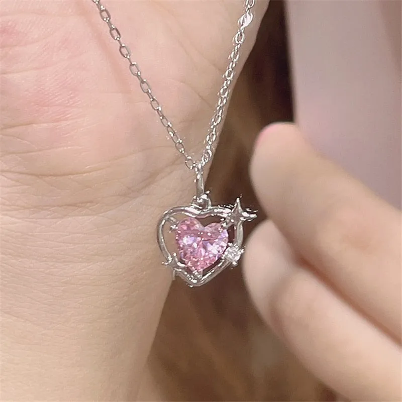 Hollow Crystal Pendant Heart Necklace - Cupcake