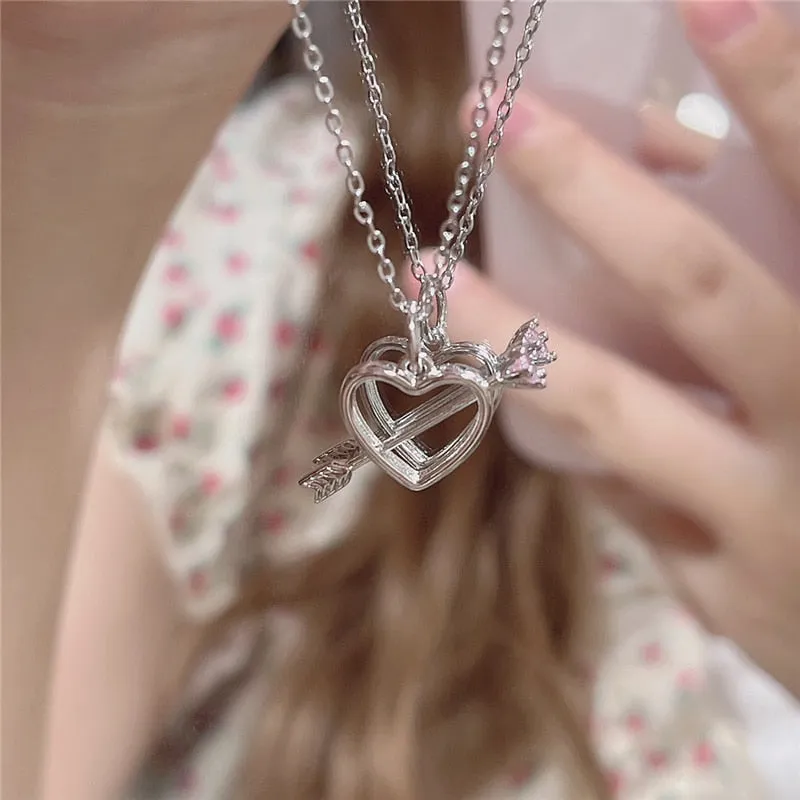 Hollow Crystal Pendant Heart Necklace - Cupcake