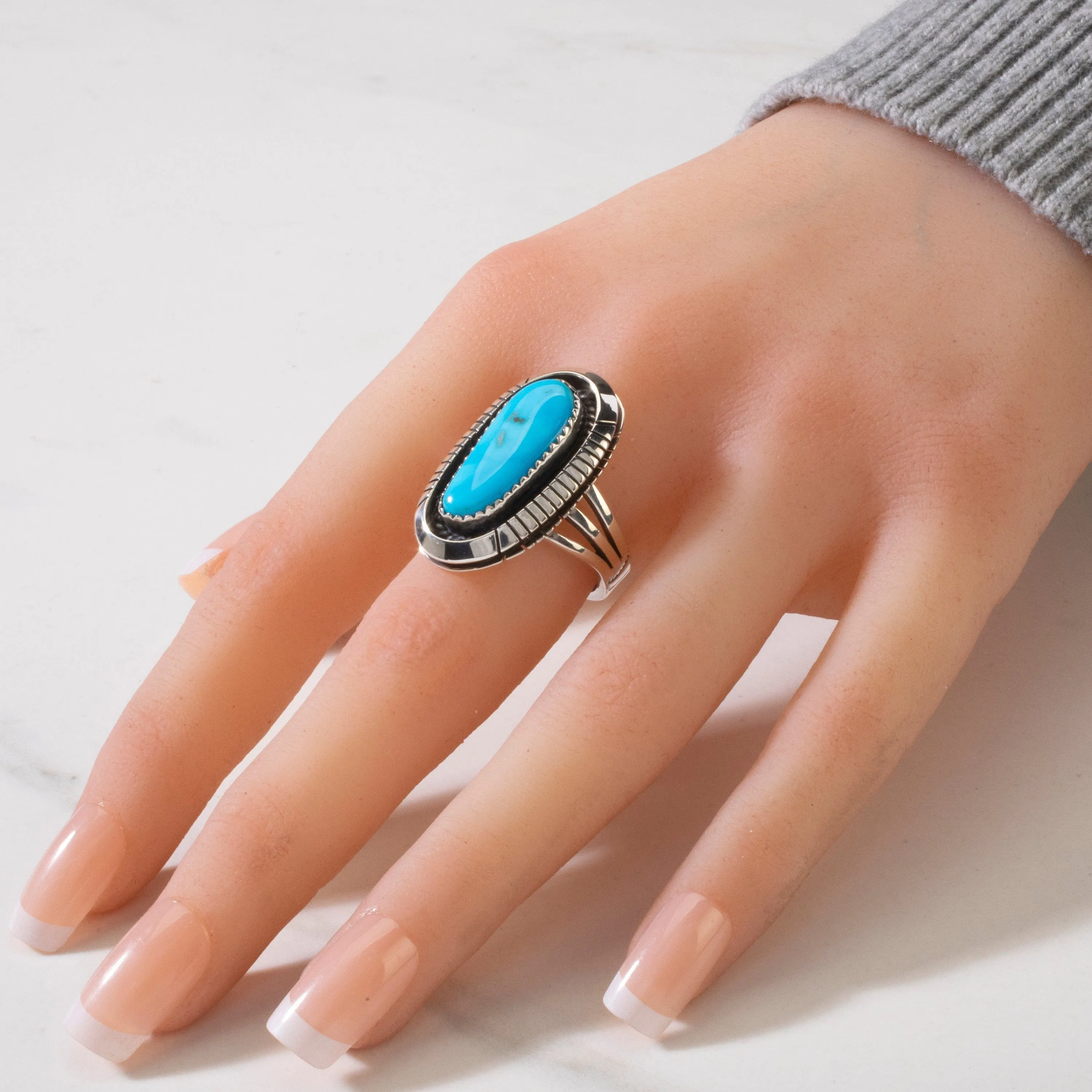 Joe Piaso Jr. Sleeping Beauty Turquoise Navajo USA Native American Made 925 Sterling Silver Ring