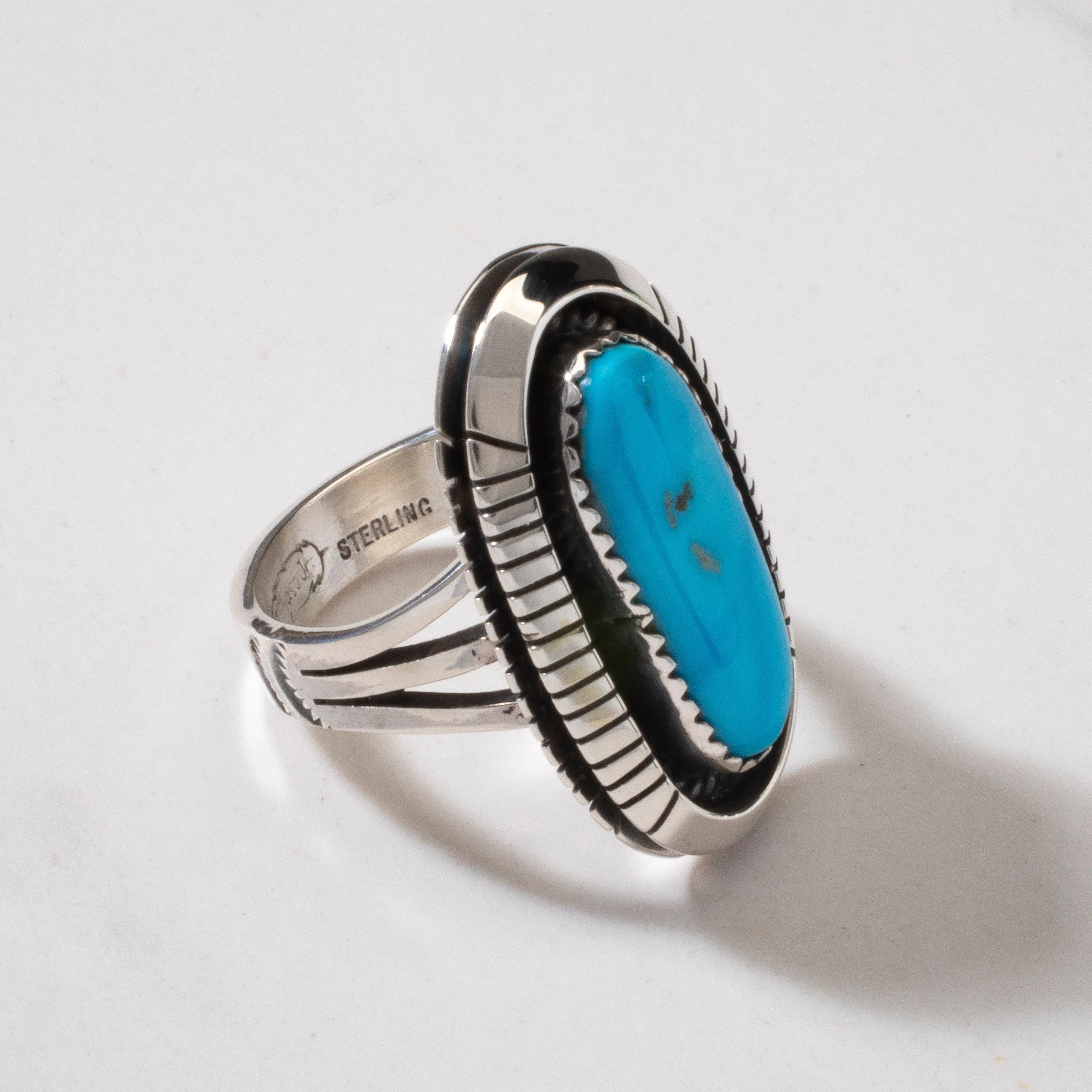 Joe Piaso Jr. Sleeping Beauty Turquoise Navajo USA Native American Made 925 Sterling Silver Ring