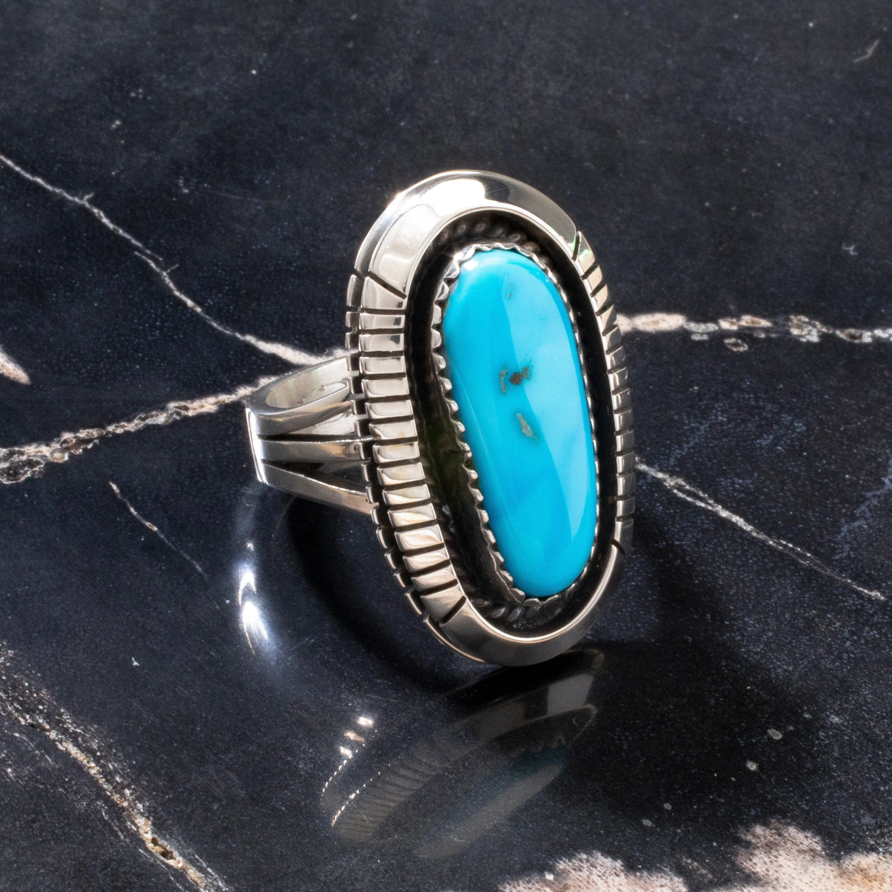 Joe Piaso Jr. Sleeping Beauty Turquoise Navajo USA Native American Made 925 Sterling Silver Ring