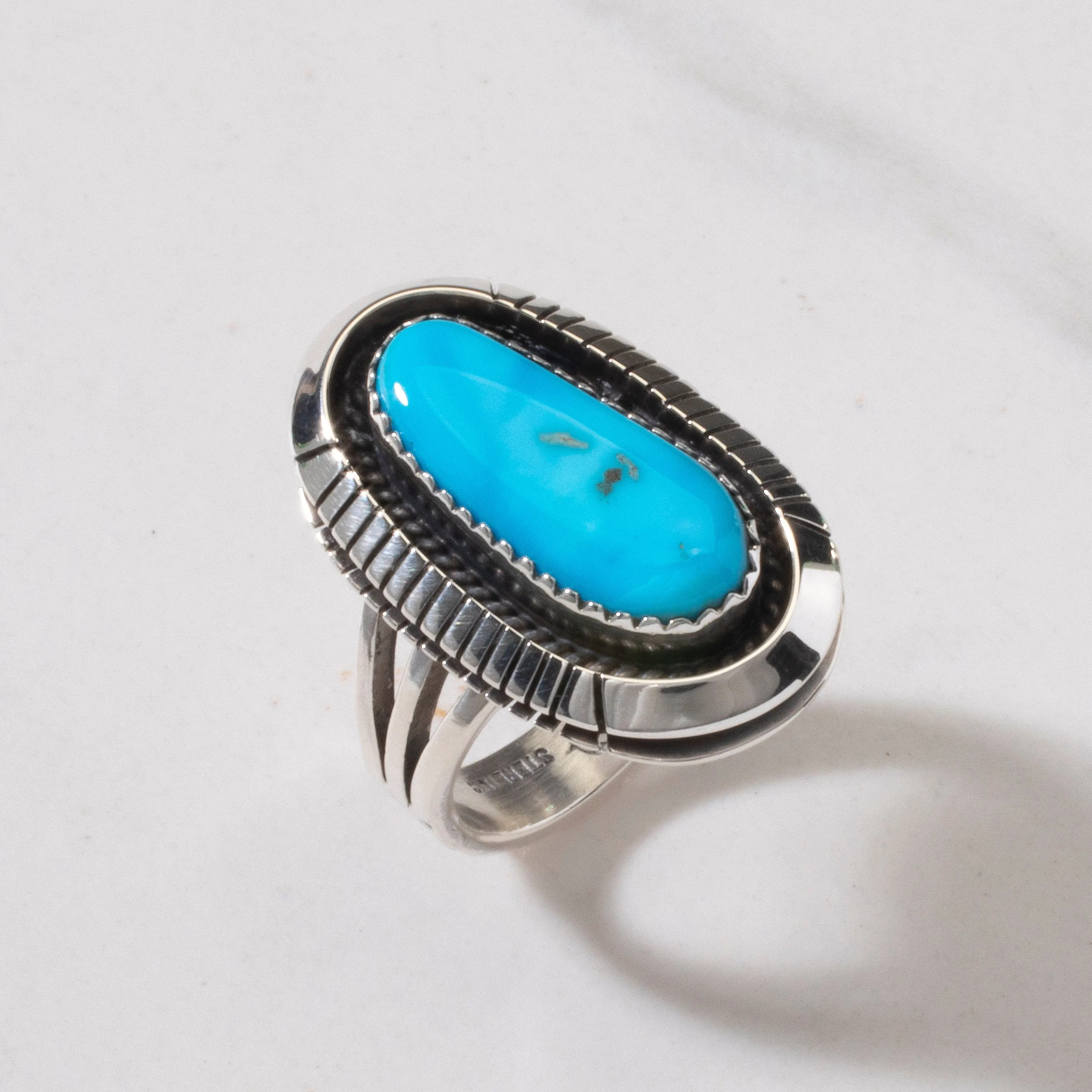 Joe Piaso Jr. Sleeping Beauty Turquoise Navajo USA Native American Made 925 Sterling Silver Ring