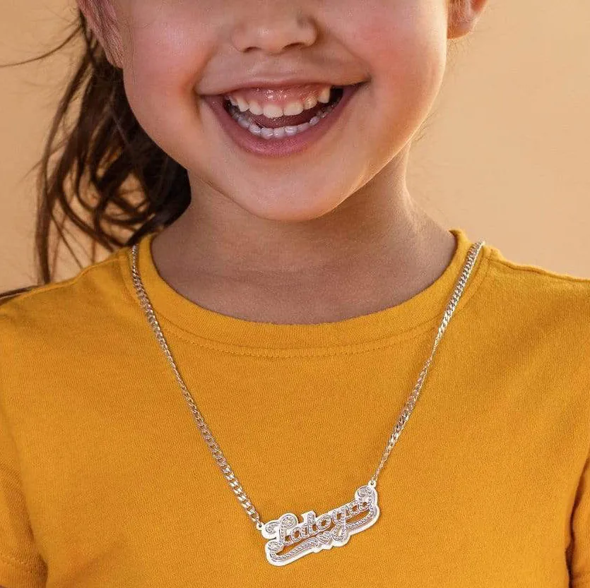 Kids Double Plated Beaded Name Necklace on Cuban Chain