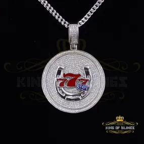 King Of Bling's 2.00ct Moissanite White 925 Silver Gamble Lucky 777 W/Dice Horse Shoes Pendant