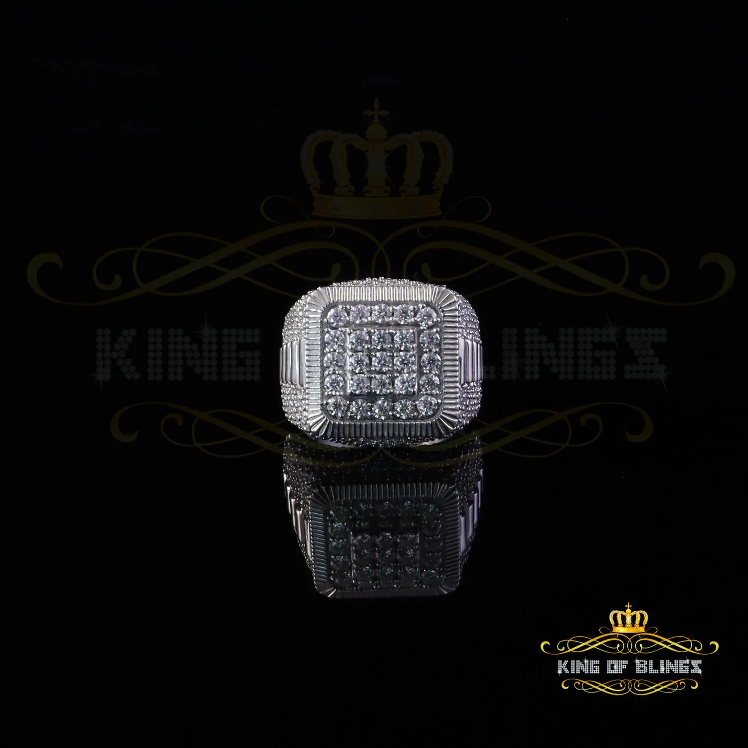 King of Bling's Men's/Womens 925 Silver White 6.50ct VVS 'D' Moissanite Square floralRings Size