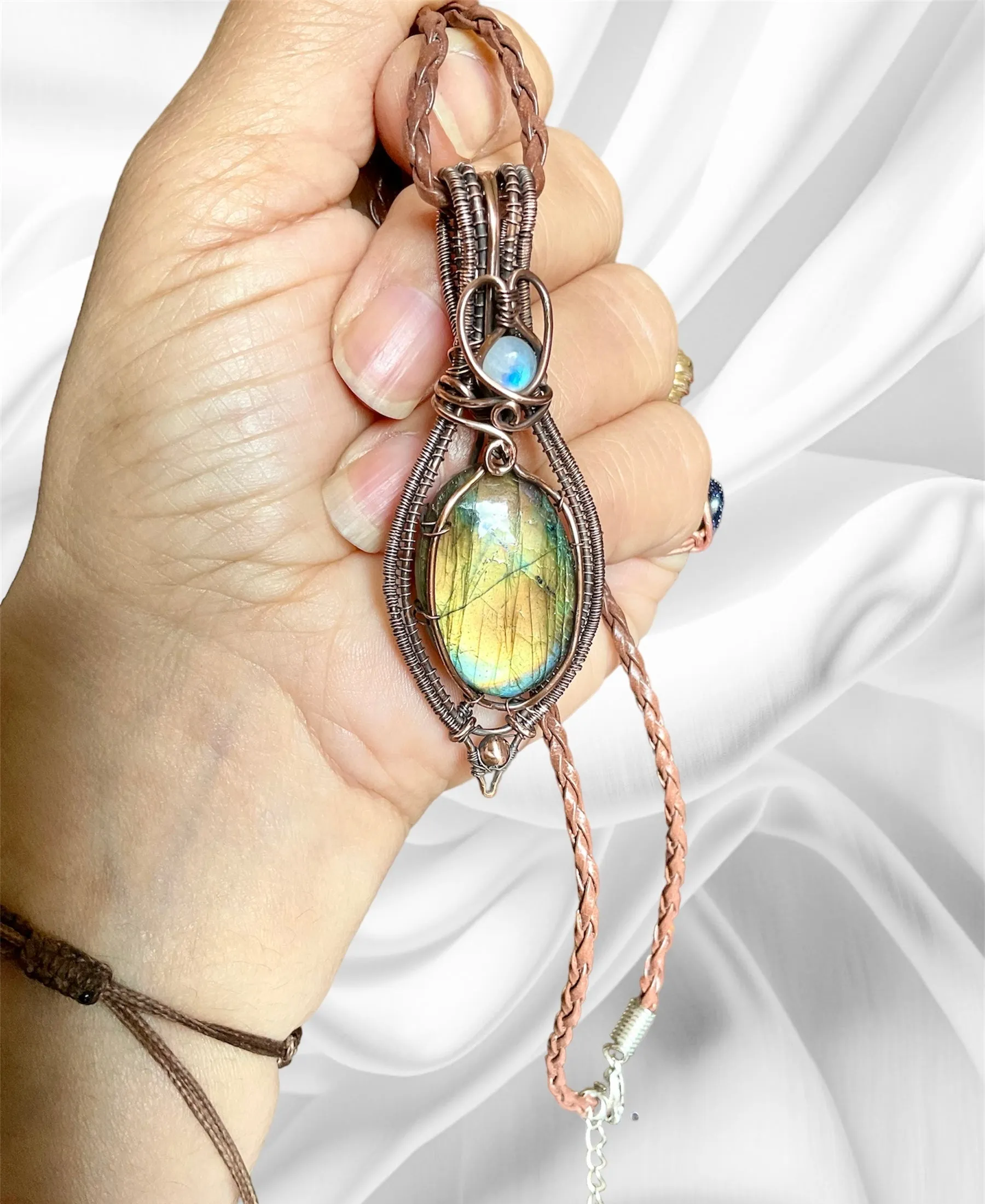 Labradorite and Moonstone Wire Wrapped Pendant